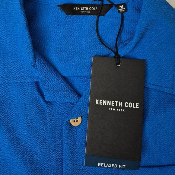 Kenneth Cole NY Techni-Cole Relaxed Fit Textured Woven Shirt Mens M Cobalt - NWT - Picture 2 of 11